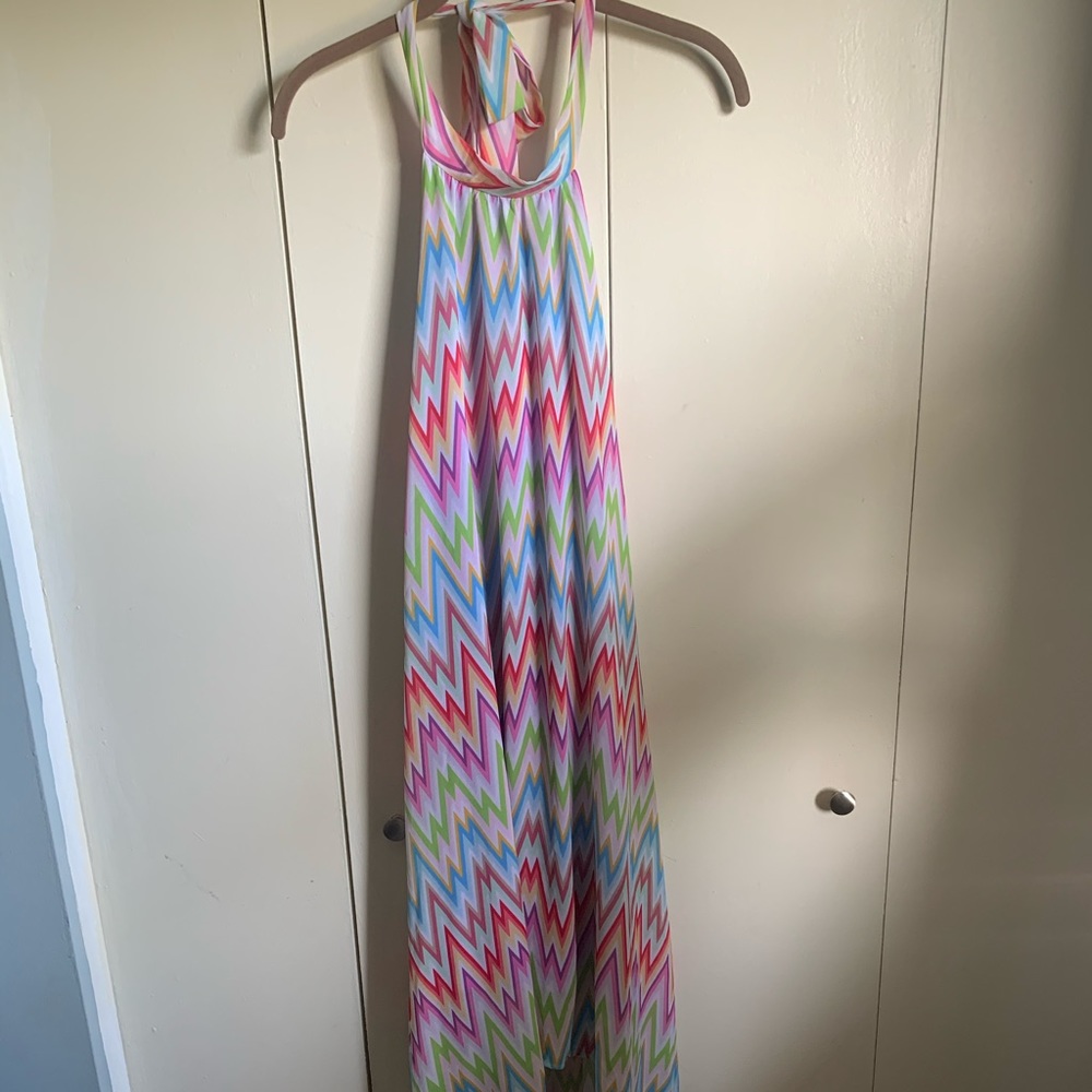 Long Chevron Halter Dress